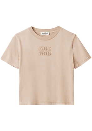 Miu Miu logo-embroidered cotton T-shirt - Neutrals