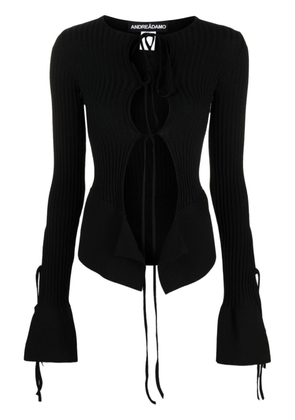 ANDREĀDAMO tie-fastening long-sleeve knitted top - Black