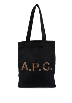 A.P.C. logo-embroidered corduroy tote bag - Blue