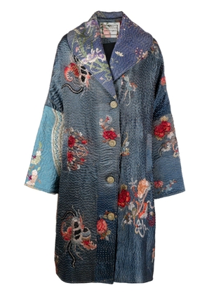 By Walid embroidered single-breasted silk coat - Blue