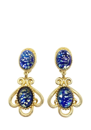 Jennifer Gibson Jewellery Vintage Cosmic Glass Cabochon Earrings 1980s - Gold