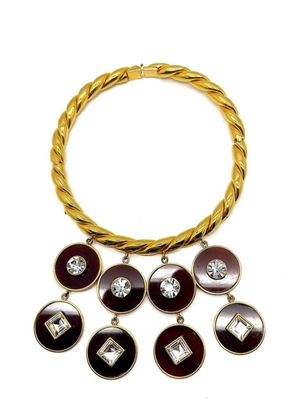 Jennifer Gibson Jewellery Vintage Ribbed Gold Tortoiseshell &amp; Crystal Disc Choker 1970s