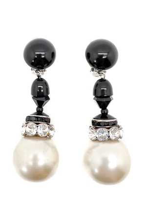 Jennifer Gibson Jewellery Vintage Giant Pearl Monochrome Drop Earrings 1970s - Black