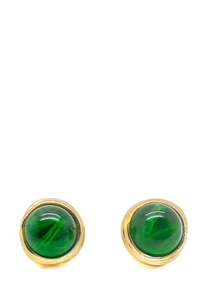 Jennifer Gibson Jewellery Vintage Christian Dior Flawed Emerald Glass Cabochon Earrings 1980s - Green