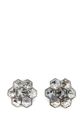 Jennifer Gibson Jewellery Vintage Art Deco Inspired Hexagonal Crystal Floral Earrings 1980s - Silver