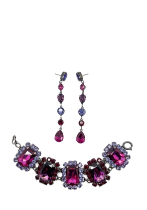 Jennifer Gibson Jewellery Vintage Hot Pink &amp; Amethyst Crystal Bracelet &amp; Drop Earrings 1980s - Purple