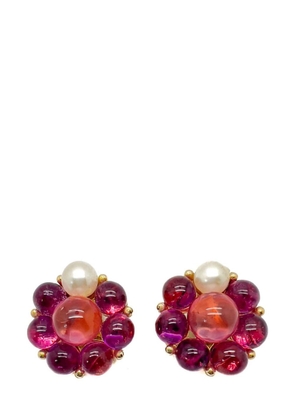 Jennifer Gibson Jewellery Vintage Pink Glass Sphere &amp; Pearl Earrings 1970s