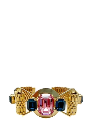 Jennifer Gibson Jewellery Vintage Modernist Crystal Watch Strap Bracelet 1970s - Gold