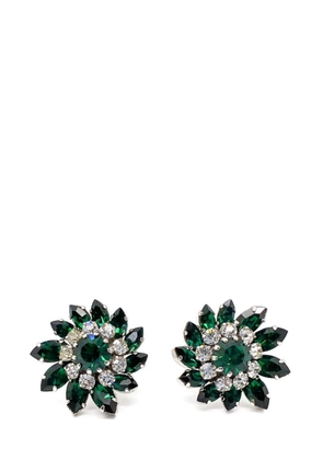 Jennifer Gibson Jewellery Vintage Austrian Emerald Crystal Floral Earrings 1950s - Green