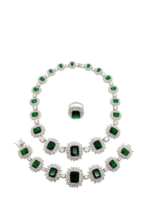 Jennifer Gibson Jewellery Vintage sterling silver &amp; emerald crystal parure 2000s