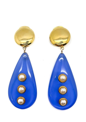 Jennifer Gibson Jewellery Vintage Vogue Bijoux Blue Teardrop &amp; Pearl Earrings 1970s