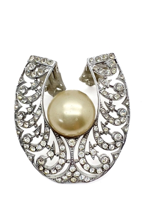 Jennifer Gibson Jewellery Vintage Parisian Art Deco Paste &amp; Pearl Horseshoe Dress Clip 1930s - Silver