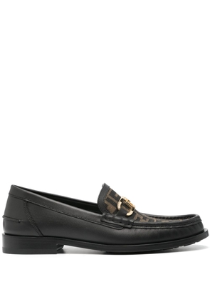 FENDI FF-plaque leather loafers - Brown
