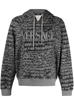Versace Coccodrillo-print cotton hoodie - Grey