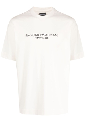 Emporio Armani logo-embroidered cotton T-shirt - Neutrals