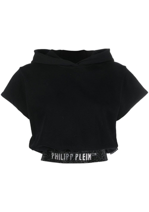 Philipp Plein crystal-embellished cropped hoodie - Black