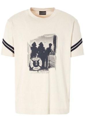 Emporio Armani navy-inspired print cotton T-shirt - White
