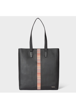 Paul Smith Black Leather 'Signature Stripe' Tote Bag