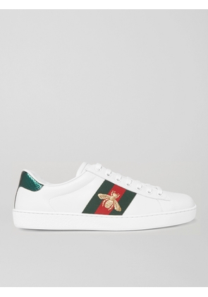 Gucci - Ace Faux Watersnake-Trimmed Embroidered Leather Sneakers - Men - White - UK 5