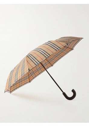 Burberry - Checked Leather-Handle Umbrella - Men - Neutrals
