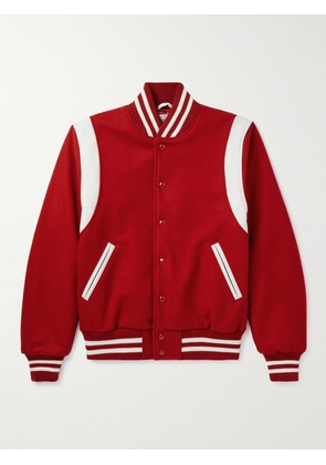 Golden Bear - The Hayes Leather-Trimmed Wool-Blend Varsity Jacket - Men - Red - S
