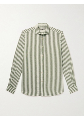 Boglioli - Cutaway-Collar Striped Linen and Cotton-Blend Shirt - Men - Green - EU 38
