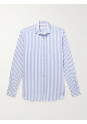 Boglioli - Cutaway-Collar Striped Linen and Cotton-Blend Shirt - Men - Blue - EU 38