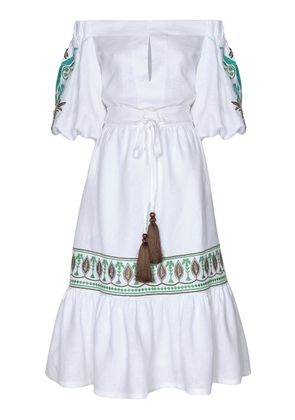 Andres Otalora - Agua Clara Embroidered Linen Midi Dress - White - US 6 - Moda Operandi