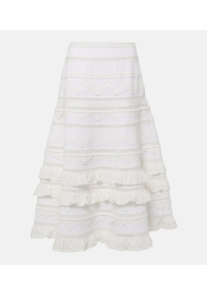 Carolina Herrera Embroidered tiered cotton midi skirt