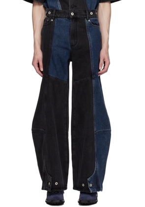 Feng Chen Wang Black & Blue Paneled Jeans