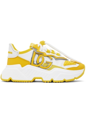 Dolce & Gabbana Yellow & White Mixed-Materials Daymaster Sneakers