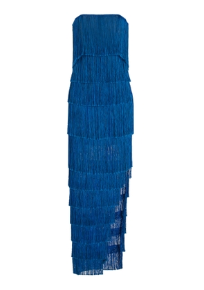 Francesca Miranda - Lili Strapless Fringed Silk-Blend Dress - Blue - US 0 - Moda Operandi