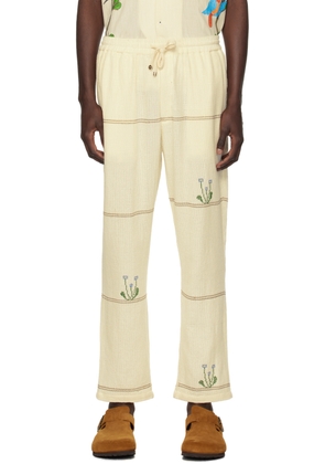 HARAGO Off-White Embroidered Trousers