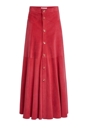 Chloé - Suede Midi Skirt - Red - FR 42 - Moda Operandi