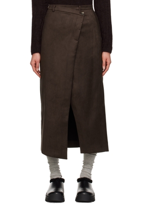 Youth Brown Wrap Faux-Leather Midi Skirt
