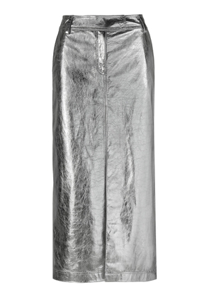 Johanna Ortiz - Epic Statement Silver Leather Midi Skirt - Silver - US 2 - Moda Operandi