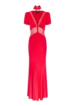 De La Vali - Pavlova Lace-Trimmed Silk-Blend Maxi Dress - Red - UK 8 - Moda Operandi