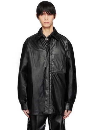 WOOYOUNGMI Black Patch Pocket Faux-Leather Shirt