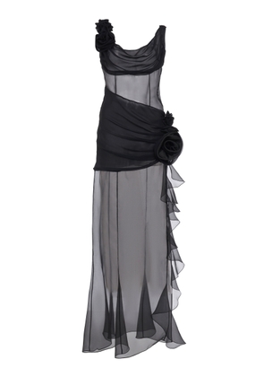 Alessandra Rich - Rosette-Detailed Draped Silk Organza Maxi Dress - Black - IT 40 - Moda Operandi