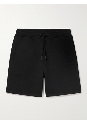 AMI PARIS - Straight-Leg Logo-Embossed Cotton-Blend Jersey Drawstring Shorts - Men - Black - XS