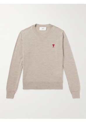 AMI PARIS - Logo-Embroidered Merino Wool Sweater - Men - Neutrals - XS