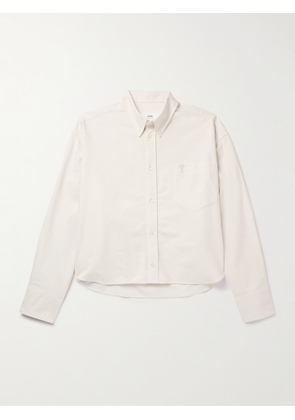 AMI PARIS - Oversized Cropped Button-Down Collar Logo-Embroidered Cotton Oxford Shirt - Men - Neutrals - S