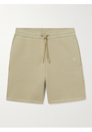 AMI PARIS - Straight-Leg Logo-Embossed Cotton-Blend Jersey Drawstring Shorts - Men - Green - XS
