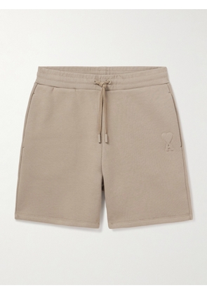 AMI PARIS - Straight-Leg Logo-Embossed Cotton-Blend Jersey Drawstring Shorts - Men - Neutrals - XS