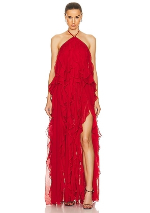 PatBO Ruffle Halterneck Maxi Dress in Poppy - Red. Size 6 (also in ).