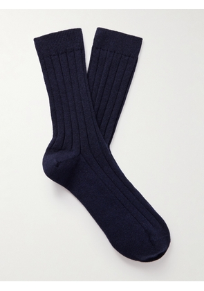 Johnstons of Elgin - Ribbed Cashmere-Blend Socks - Men - Blue