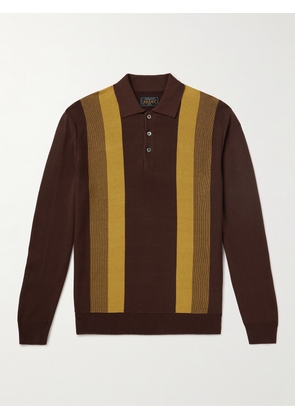 Beams Plus - Striped Jacquard-Knit Polo Shirt - Men - Brown - S