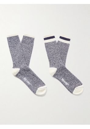 Beams Plus - Rag Pack of Two Striped Ribbed Cotton-Blend Socks - Men - Blue