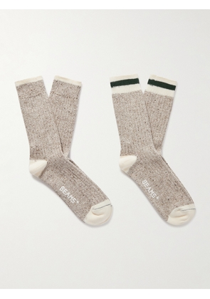 Beams Plus - Rag Pack of Two Striped Ribbed Cotton-Blend Socks - Men - Neutrals