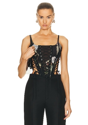 Monse Laced Bustier Top in Black Print - Black. Size 0 (also in 2).